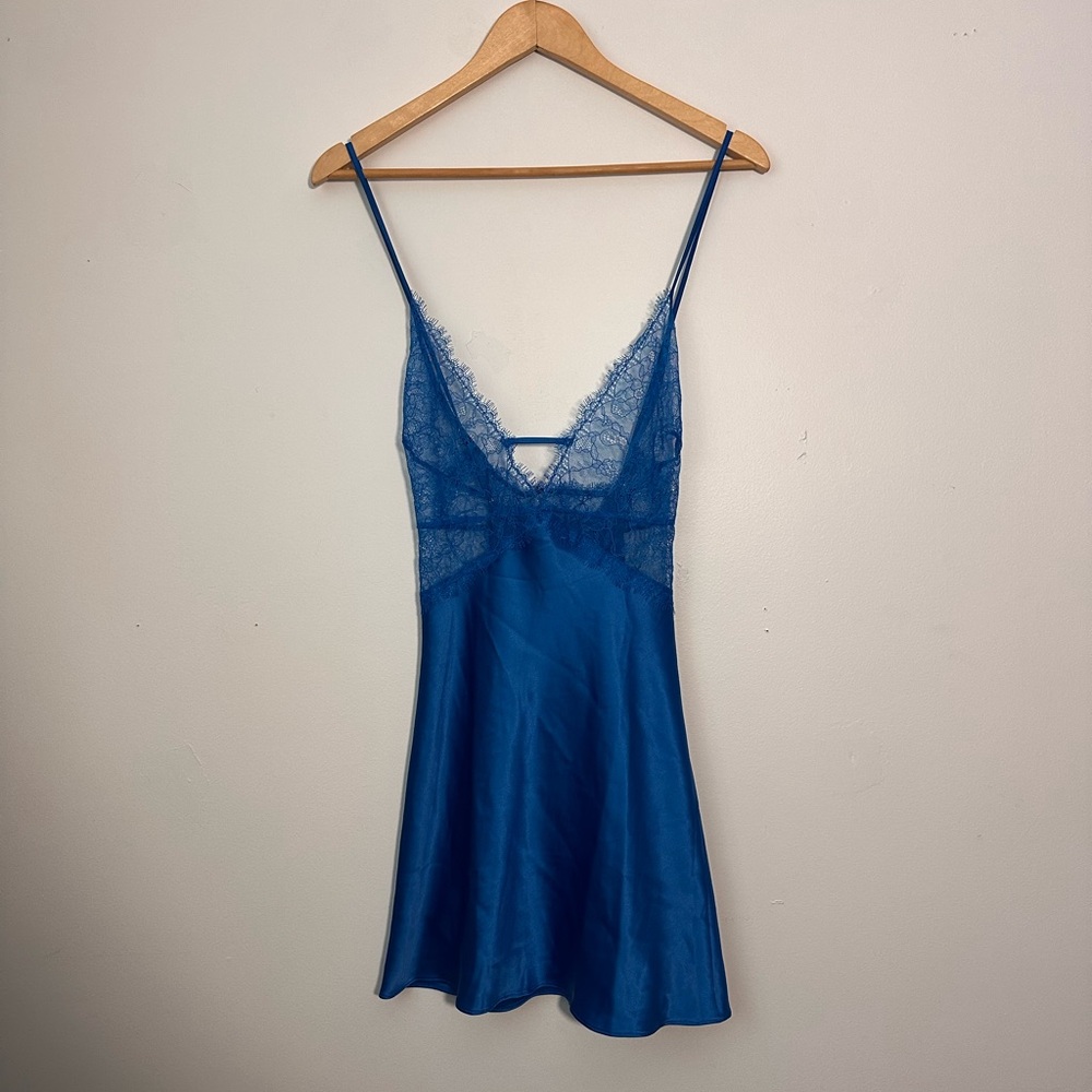 Elegant Blue Lace Trim Chemise Victoria’s Secret